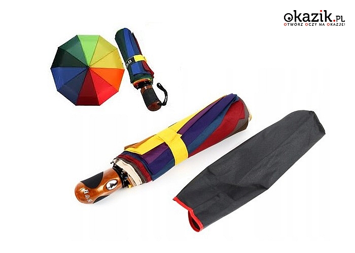 Automatyczny parasol składany! Wykonany z wysokiej jakości materiałów! Soczyste i żywe kolory tęczy!
