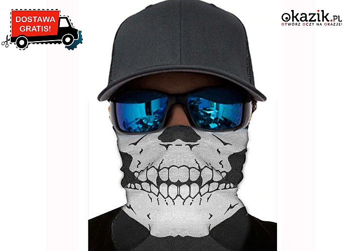 Maska / chusta taktyczna na twarz: z nadrukowaną czaszką! Idealna do jazdy motorem lub rowerem!