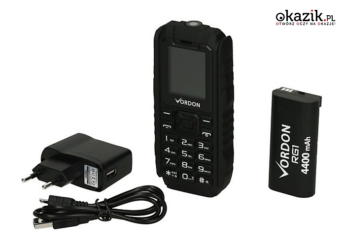 Telefon Vordon RG1 na trudne warunki z funkcją power banku! Odporny na wodę, kurz i błoto