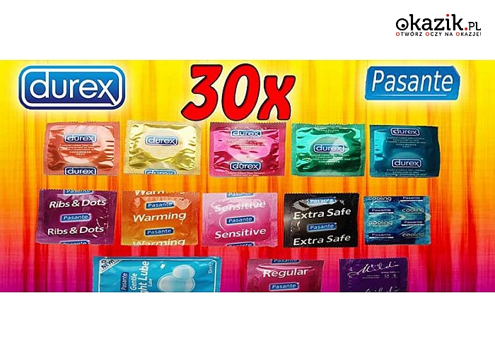 29 zł zamiast 49 zł za ZESTAW 30 SZTUK PREZERWATYW DUREX, PASANTE, MILDA – NAJWYŻSZA JAKOŚĆ, REWELACYJNA CENA! PRZESYŁKA W CENIE KUPONU!