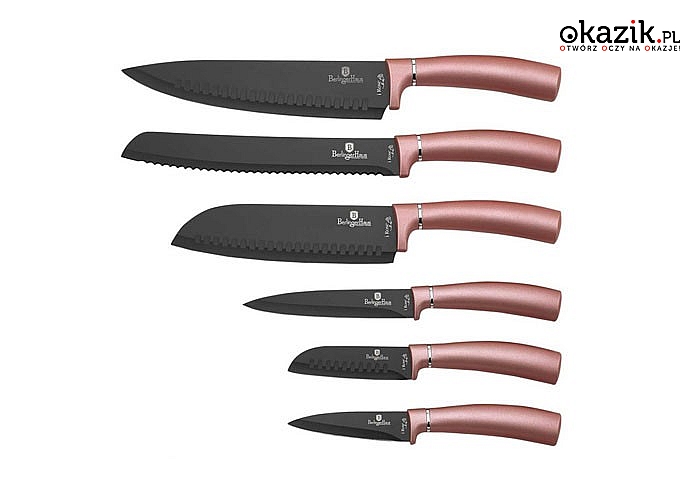 Zestaw 6 noży kuchennych z stali nierdzewnej w eleganckim opakowaniu.