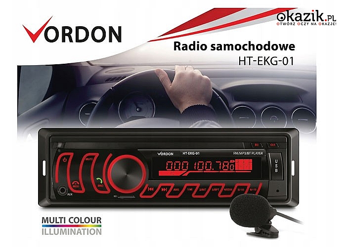 Radio samochodowe Vordon! Wyposażony pełnowymiarowe gniazdo USB oraz SD! Bluetooth! Czytelny wyświetlacz!