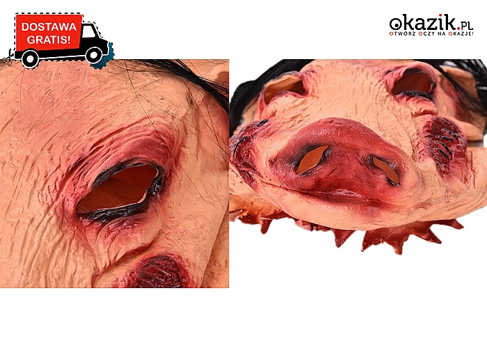 Realistyczna i przerażająca świńska maska! Doskonała na Halloween! Wysyłka GRATIS! (50zł)