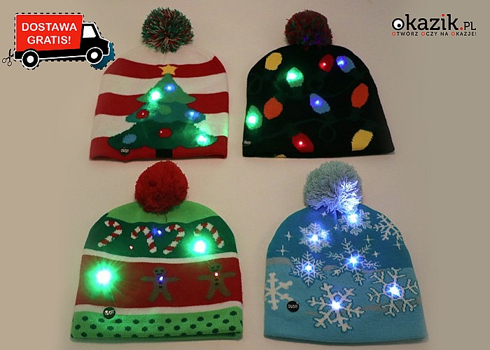 MUST-HAVE  tej zimy! Cieplutka, kolorowa czapka ze świątecznym motywem, która świeci!