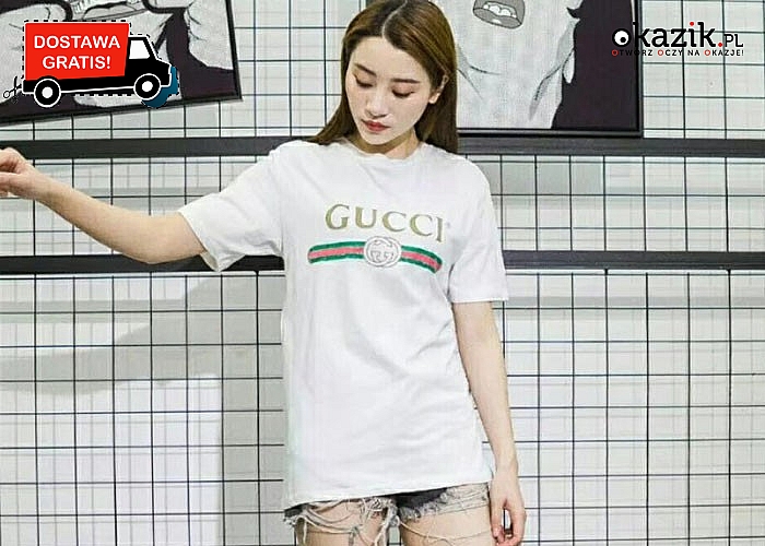 Luksusowo i sportowo! Bawełniana koszulka damska z logo Gucci!