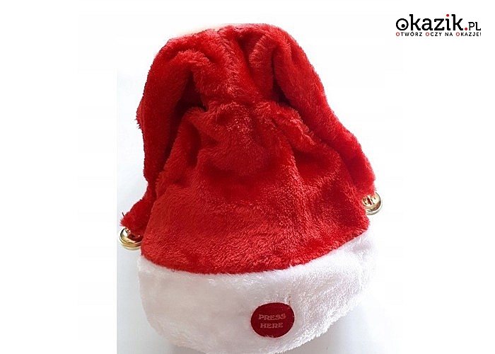 Grająca czapka Świętego Mikołaja! Bardzo fajny i zabawny gadżet świąteczny! Śpiewa i tańczy!