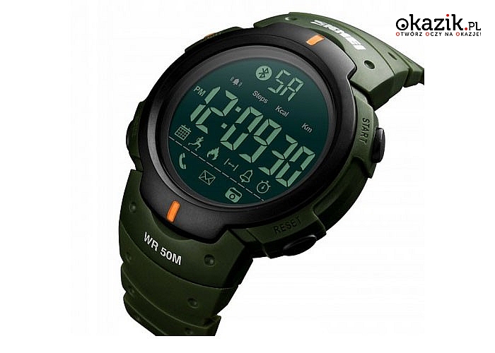 Oryginalny zegarek firmy SKMEI z bluetooth i cyfrowym cyferbaltem.