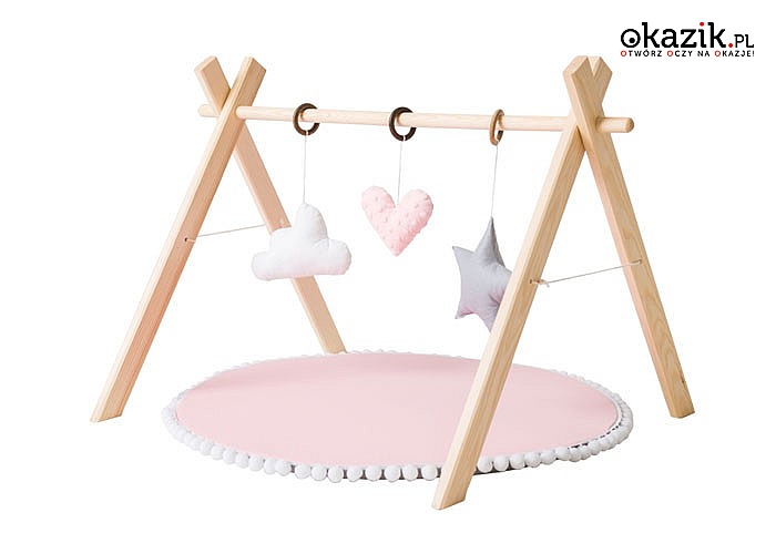 Drewniany stojak edukacyjny Baby Gym dla maluszka! W komplecie z matą!