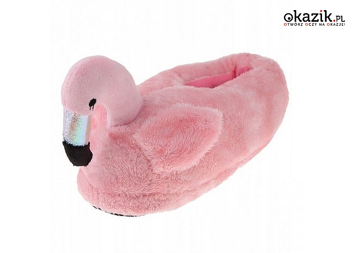 Urocze kapcie domowe z motywem flaminga! Wygodne i komfortowe! Rozmiar uniwersalny!