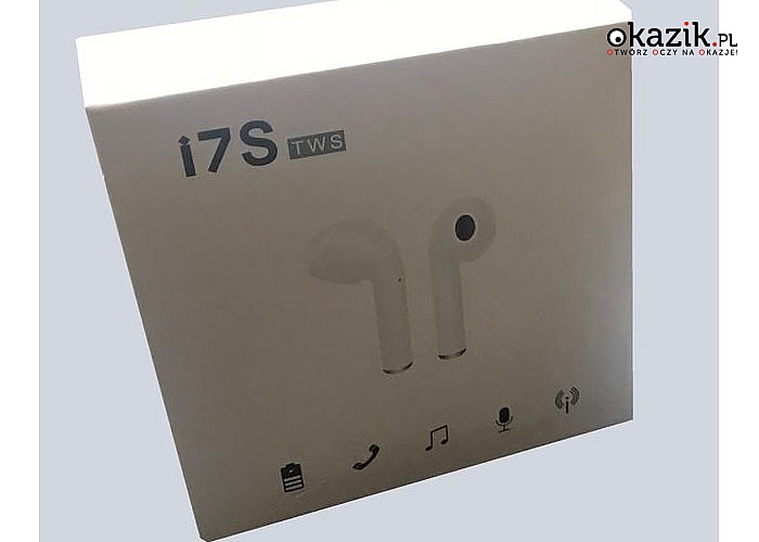 Bezprzewodowe słuchawki BT I7S TWS Z Powerbankiem. Kolor biały.