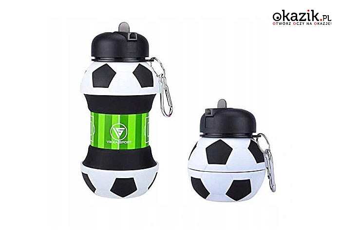 Silikonowy bidon składany z motywem piłki, idealny na szkolne zajęcia z wychowania fizycznego lub na treningi sportowe