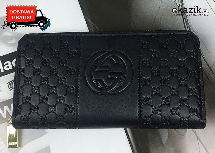 Elegancki portfel damski w stylu Gucci. Tłoczone wzory oraz elementy w kolorze złota nadają mu nie powtarzalny wygląd