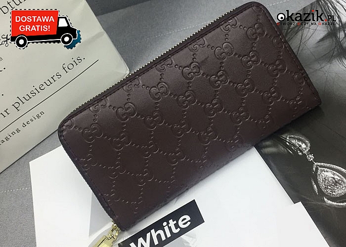 Elegancki portfel damski w stylu Gucci. Tłoczone wzory oraz elementy w kolorze złota nadają mu nie powtarzalny wygląd