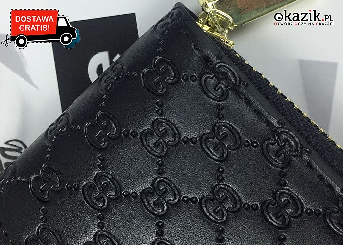 Elegancki portfel damski w stylu Gucci. Tłoczone wzory oraz elementy w kolorze złota nadają mu nie powtarzalny wygląd