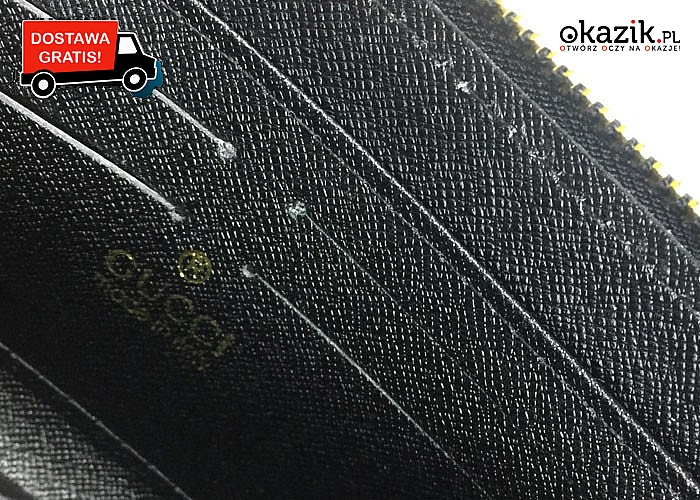 Elegancki portfel damski w stylu Gucci. Tłoczone wzory oraz elementy w kolorze złota nadają mu nie powtarzalny wygląd