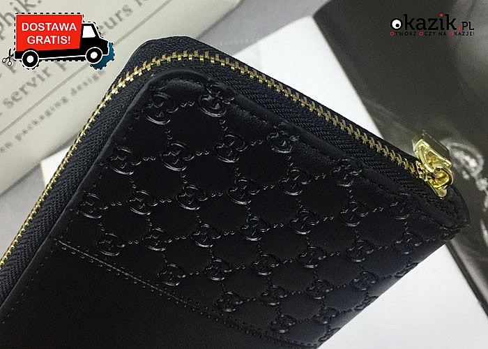 Elegancki portfel damski w stylu Gucci. Tłoczone wzory oraz elementy w kolorze złota nadają mu nie powtarzalny wygląd