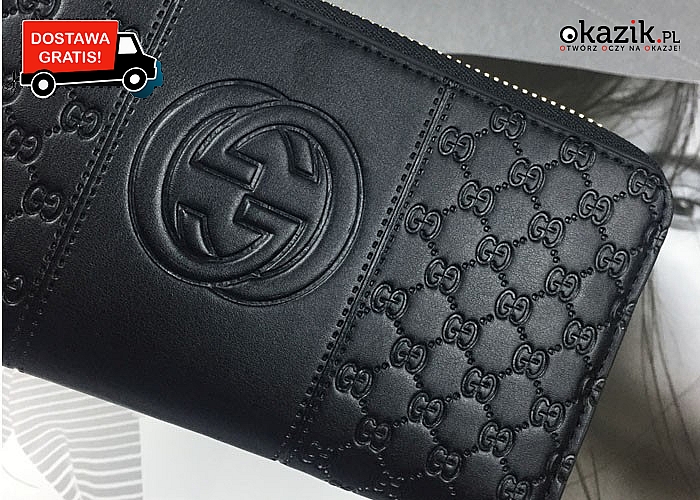 Elegancki portfel damski w stylu Gucci. Tłoczone wzory oraz elementy w kolorze złota nadają mu nie powtarzalny wygląd
