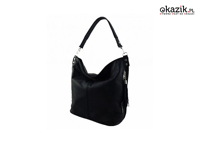 Elegancka torebka z ozdobnym frędzlem i małym portfelikiem w komplecie. Czarna lub brązowa do wyboru.