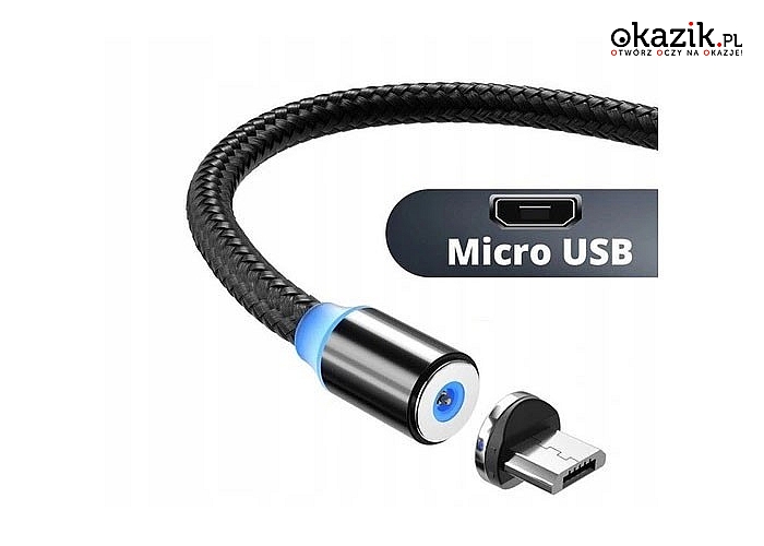 KABEL USB magnetyczny FONKEN 1M + microUSB 2.4A