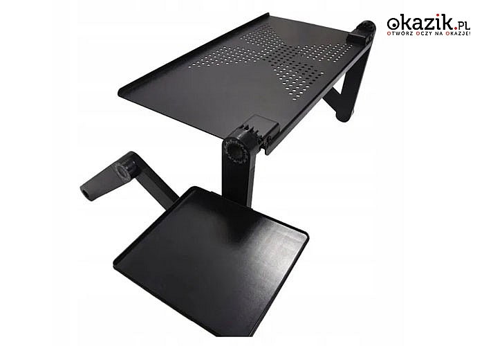 Nowoczesny stolik zapewnia wygodną prace na laptopie, tablecie lub innym urządzeniu mobilnym w dowolnym miejscu