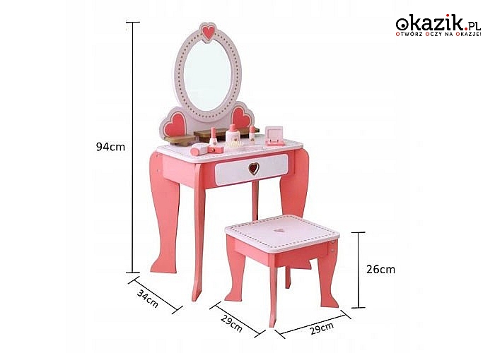 Drewniana toaletka z akcesoriami idealna dla małej modnisi