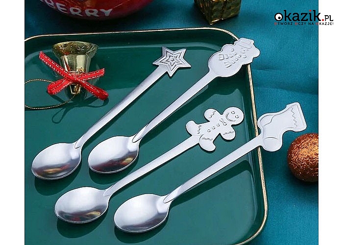 Komplet 4 łyżeczek ze świątecznym motywem będzie Twoją ulubioną dekoracją stołu Bożonarodzeniowego