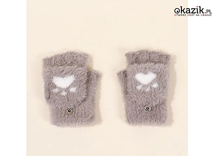 Mięciutkie rękawiczki mitenki z klapką na palce, uroczy dodatek zimowej stylizacji dziecka