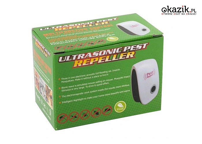 Ultradźwiękowy odstraszacz komarów, much i innych szkodników domowych!