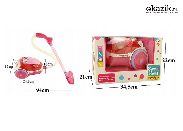 Duży odkurzacz dla dzieci na baterie w różowym kolorze! Idealny dla dziewczynki!