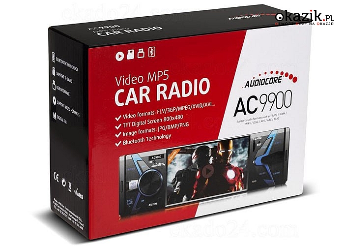 Radioodtwarzacz Audiocore AC9900 MP5 AVI DivX Bluetooth handsfree+pilot .Nowoczesny odtwarzacz multimedialny -moc 4x50W