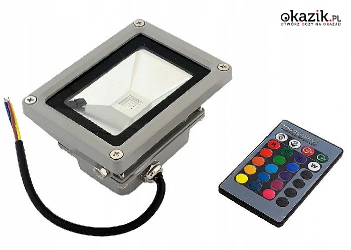 Wielokolorowa lampa reflektorowa LED typu halogen. 16 kolorów świecenia do wyboru.
