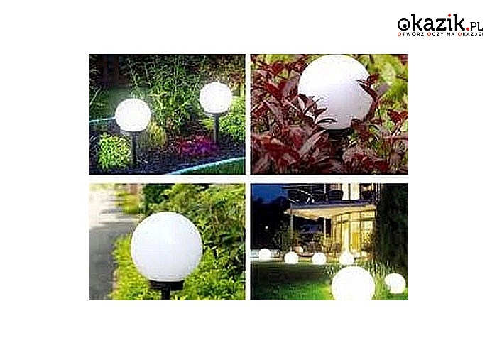 Estetyczna zewnętrzna lampa ogrodowa LED typu "kula" z czujnikiem zmierzchu