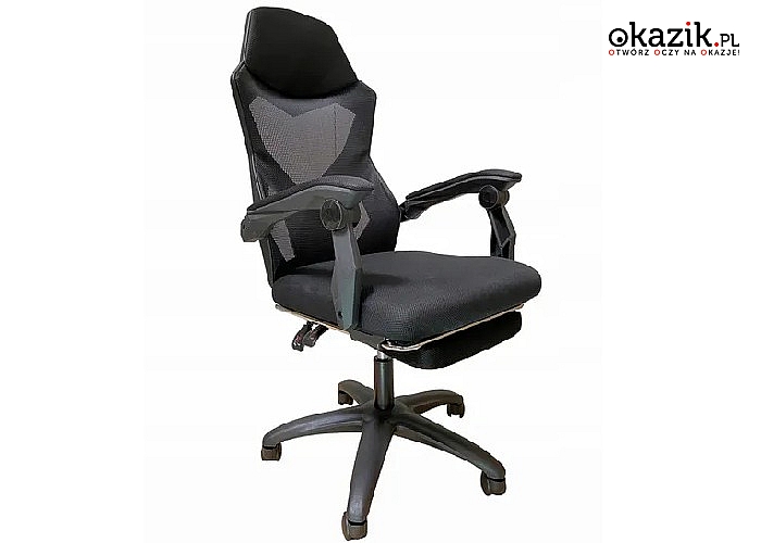 Wentylowany, ergonomiczny, obrotowy fotel biurowy z wysuwanym podnóżkiem i mechanizmem TILT