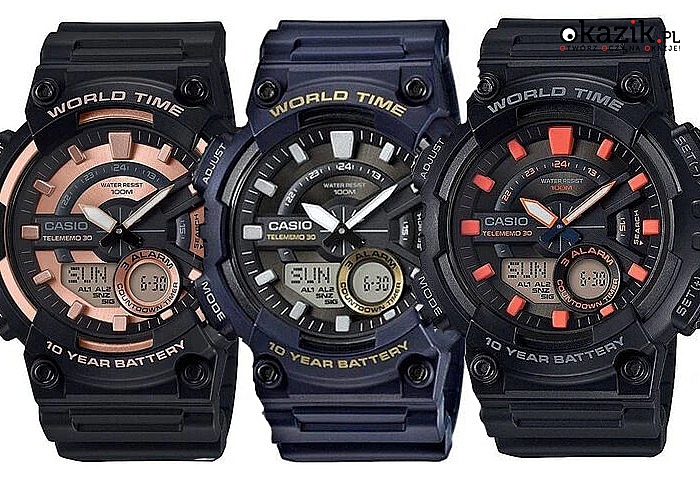 Cyfrowo- analogowy zegarek męski marki Casio! Trzy kolory do wyboru