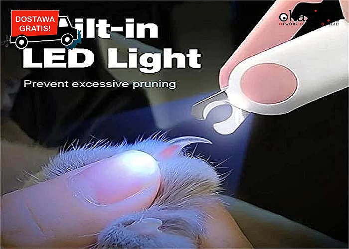 Praktyczna i łatwa w użyciu obcinaczka do pazurów dla psa i kota z wmontowanym światełkiem LED