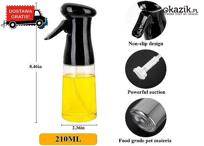 Praktyczna butelka do oleju z rozpylaczem pojemność 210 ml