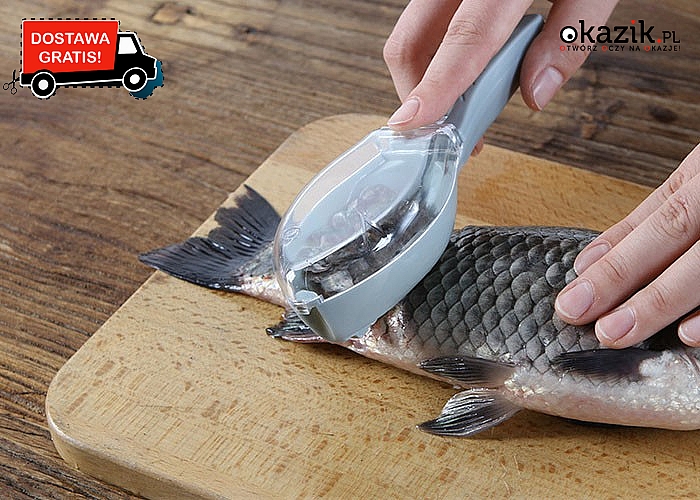 Skrobaczka z praktycznym pojemnikiem na łuski pomoże sprawnie i bez bałaganu oczyścić rybę