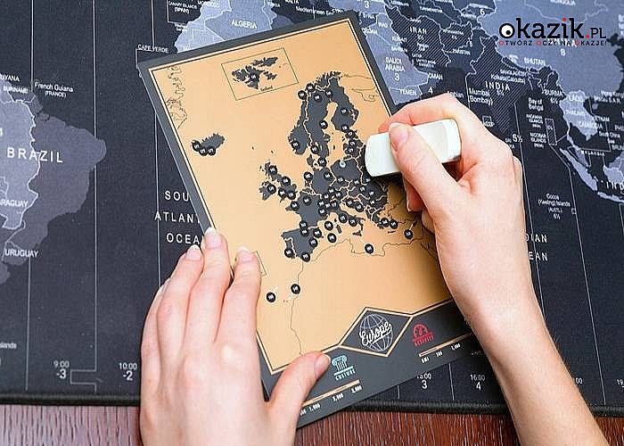 Dziennik podróżnika z przydatnymi informacjami oraz mapkami do zdrapywania