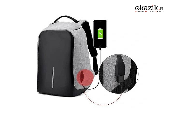 Plecak antykradzieżowy sportowy na laptopa z portem USB wykonany z materiałów wysokiej jakości