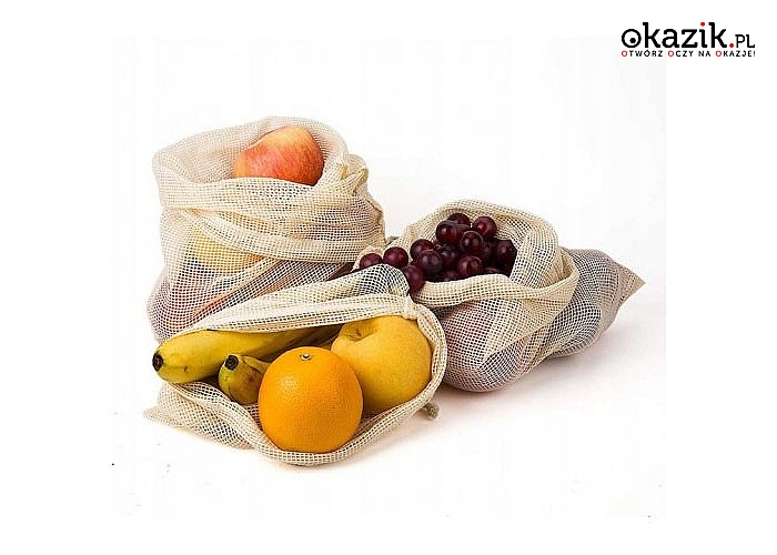 Zadbaj o środowisko! 3 eko torebki na zakupy oraz siatka w zestawie!