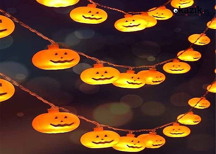 Lampki na baterie dynie piękna dekoracja na Halloween
