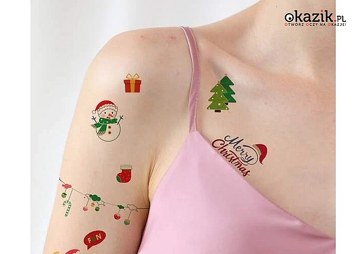 Mikołaje, bałwanki, a może prezenty? Zestaw uroczych tatuaży zmywanych.