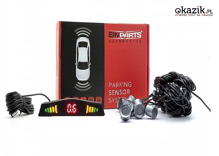 Uniwersalny zestaw 8 czujników parkowania 22mm (przód-tył) Einparts wyświetlaczem EPP8300 w kolorze szarym lub czarnym