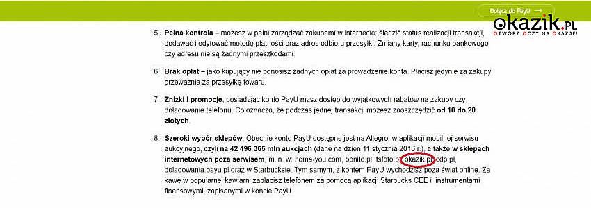 Okazik.pl na blogu PayU obok Starbucksa!